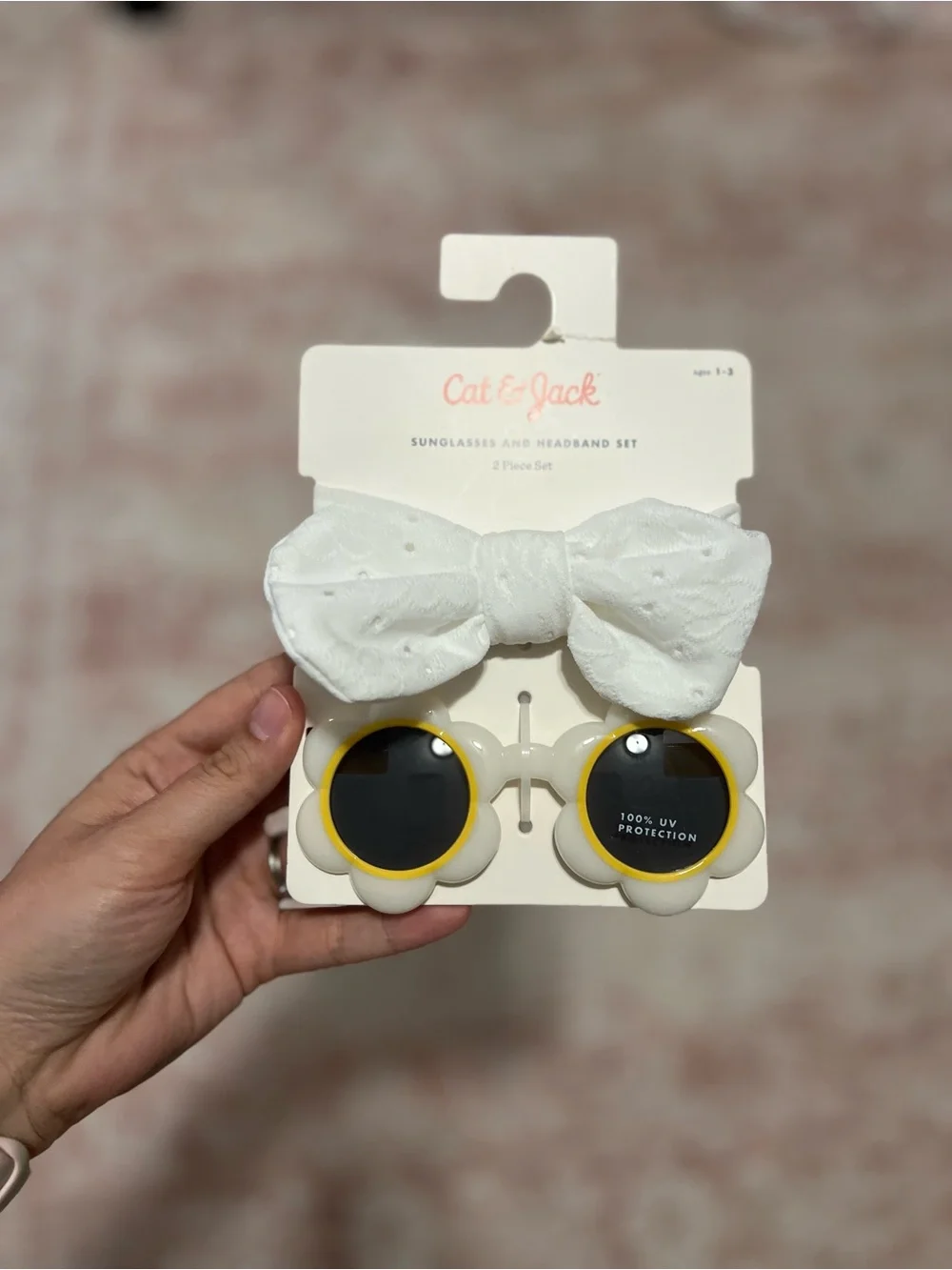 Cat & Jack White Bow Headband with Yellow-Trim Flower Sunglasses